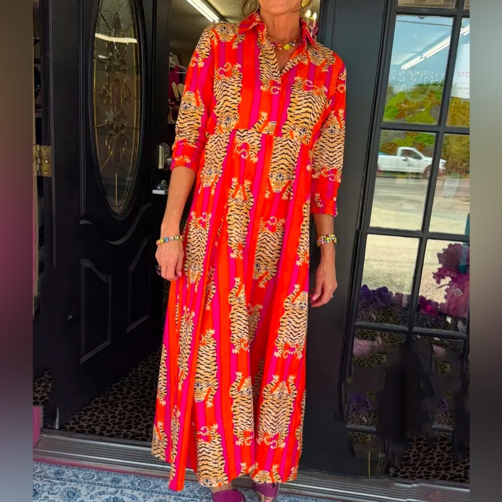 Little Tibet Boutique Orange and Pink Tiger Dress